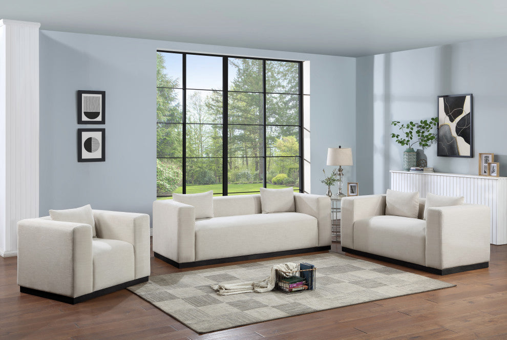 Alfie Linen Textured Fabric Upholstered Loveseat, Beige