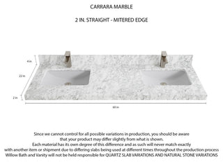 Cambridge 60 Double Bathroom Vanity in White 2" Carrara Marble