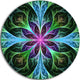 Glowing Blue Green Fractal Flower Pattern, Circle Metal Wall Art, 36"