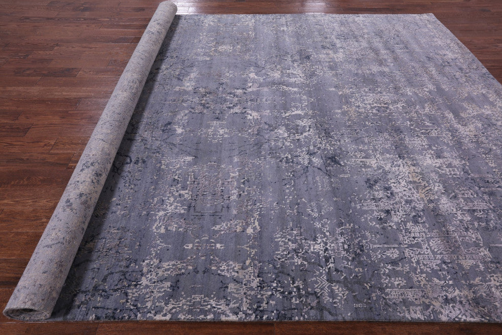 Wool and Silk Modern Hand-Knotted Rug 8' 11" X 12' 2" Q8649