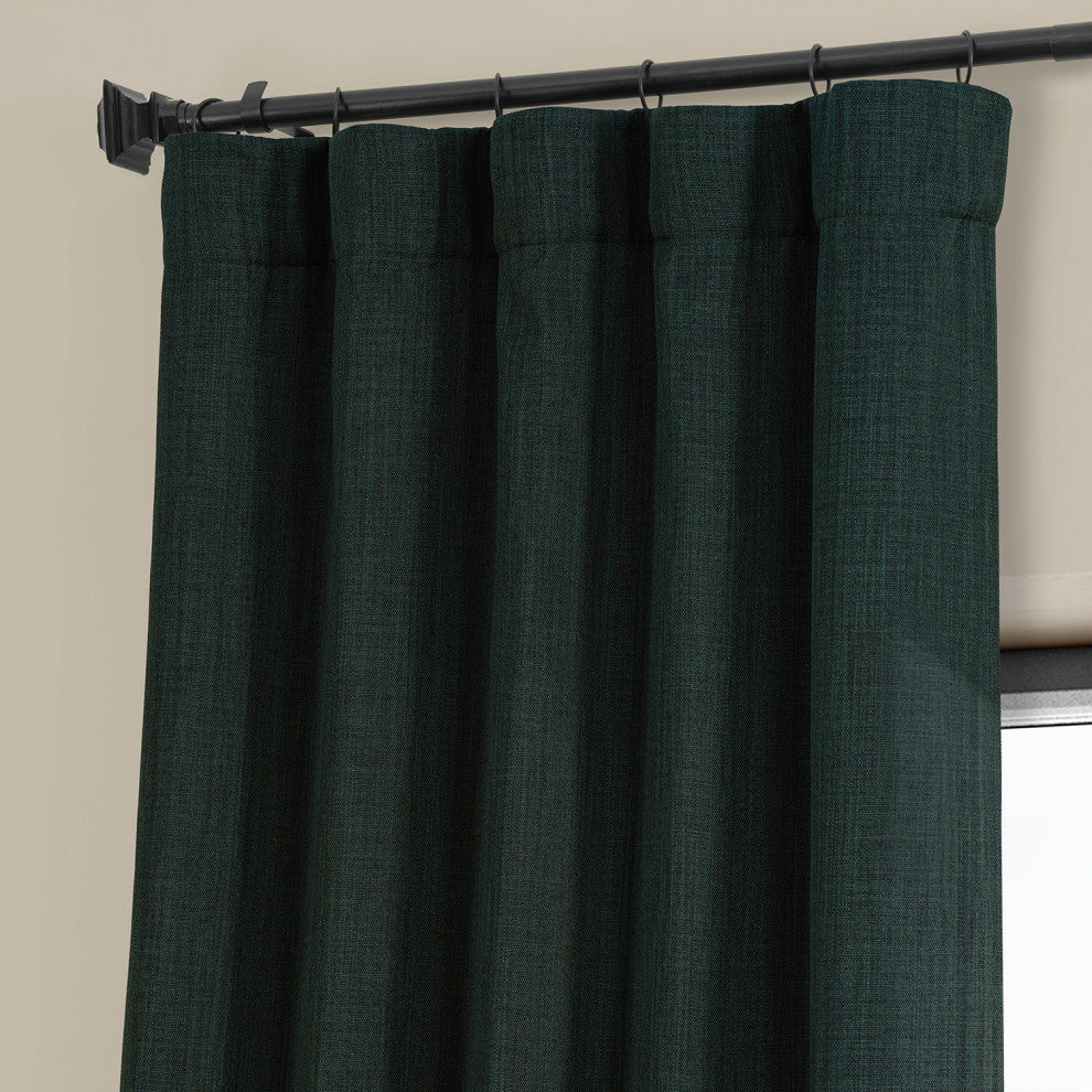 Faux Linen Darkening Curtain Single Panel, Focal Green, 50"x84"