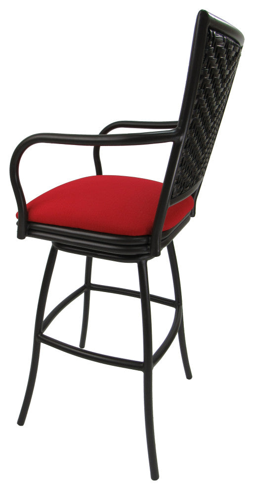 Set of 3, Outdoor/Indoor Swivel Bar Stools Erin, Red Linen on Brown, 34"