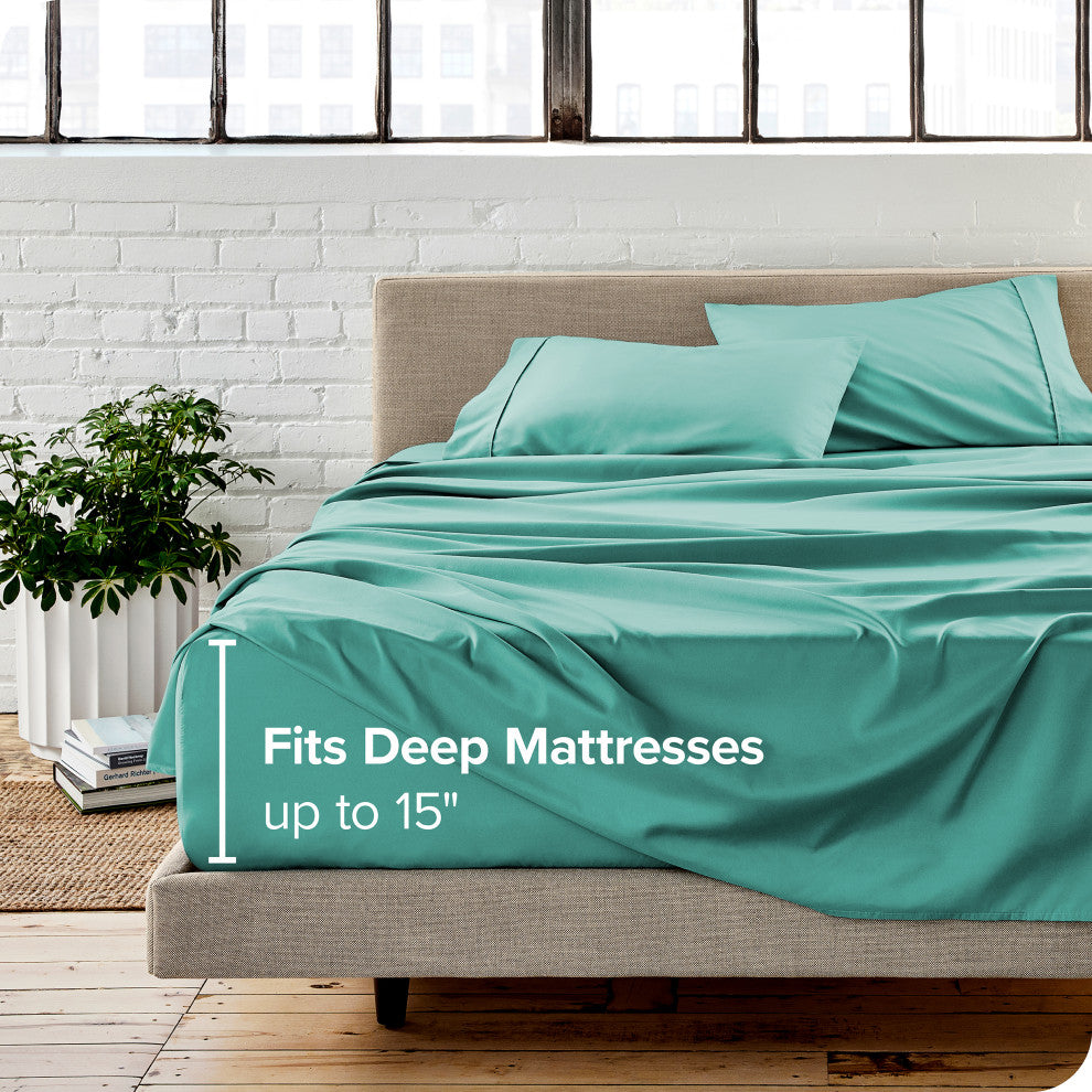 Bare Home 1800 Microfiber Sheet Set, Turquoise, Twin