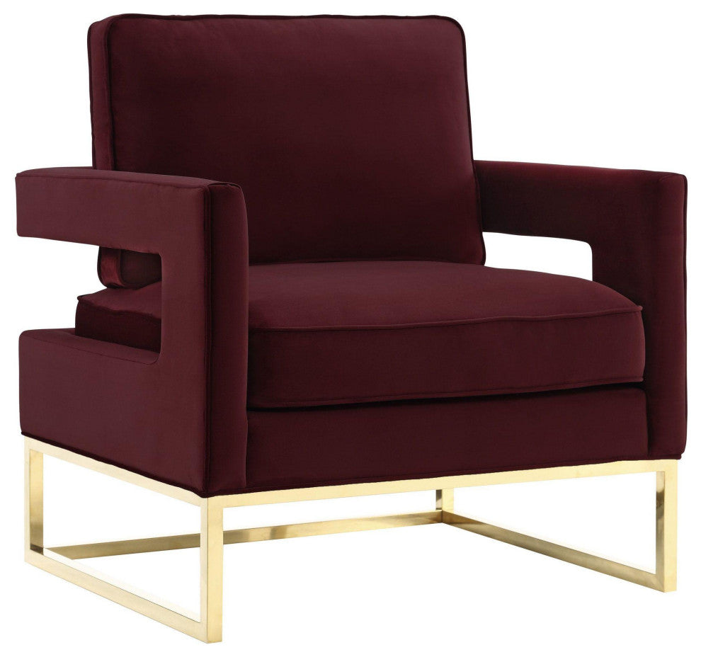 Avery Maroon Velvet Chair With Polished Gold Base