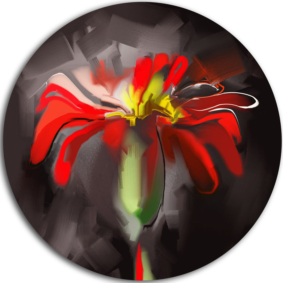 Abstract Red Flower, Floral Art Disc Metal Wall Art, 11"