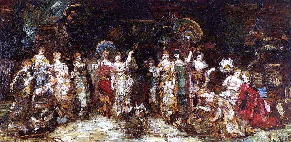 Adolphe-Joseph-Thomas Monticelli Cock Fight Wrapped Canvas, 15"x30"