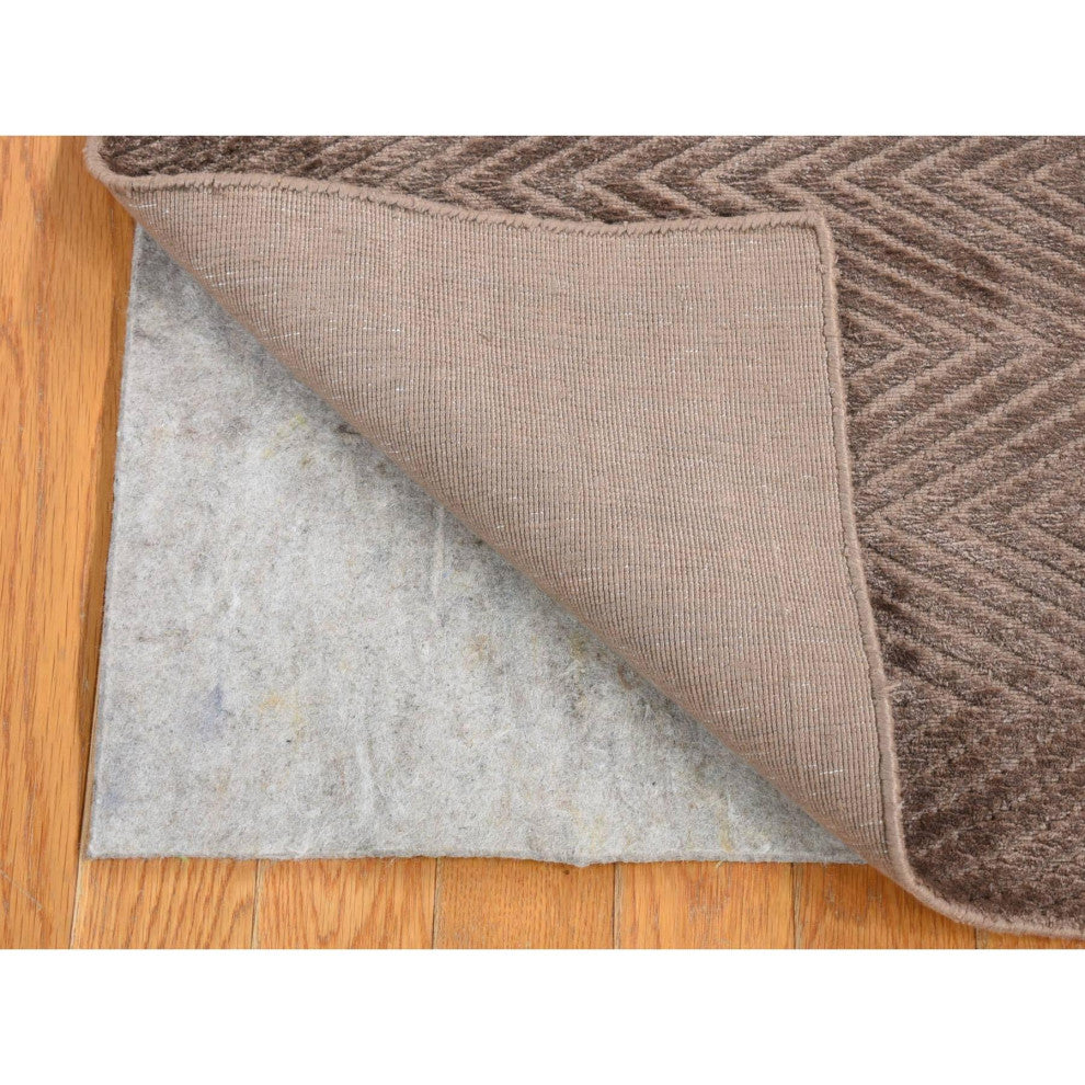 Brown Wool and Based Silk Modern Chevron Design Hand Loomed Mat Rug, 2'1"x3'0"