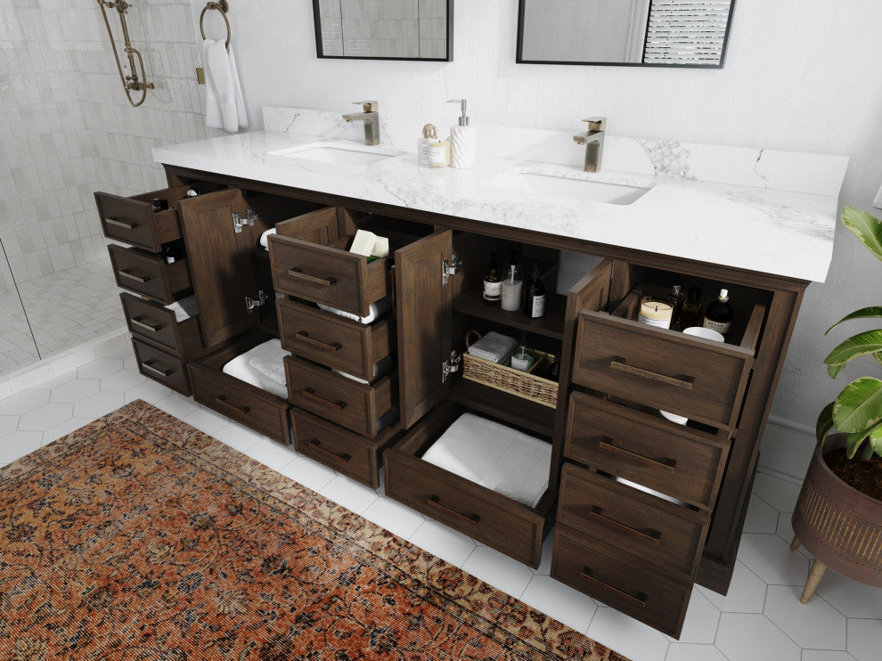 Charlotte 84 Double Sink Bath Vanity Graywashed 2" Calacatta Laza