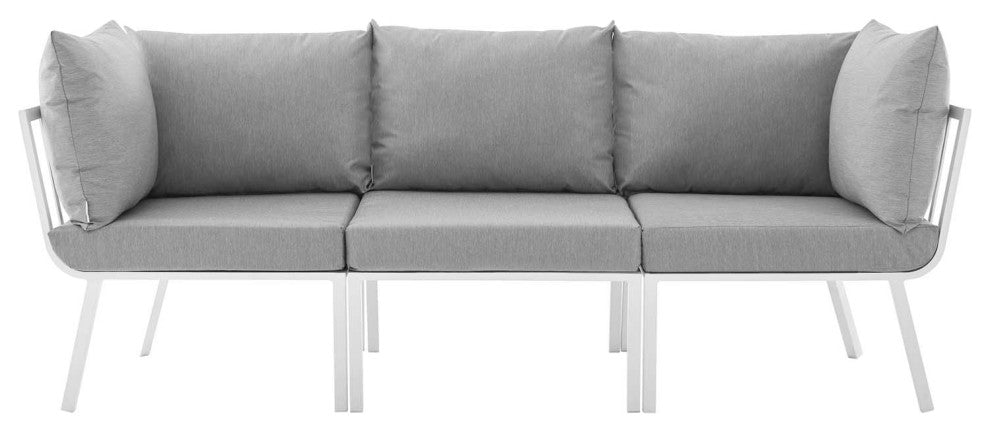 Lounge Sectional Sofa Chair Set, Aluminum, Metal, White Gray, Outdoor