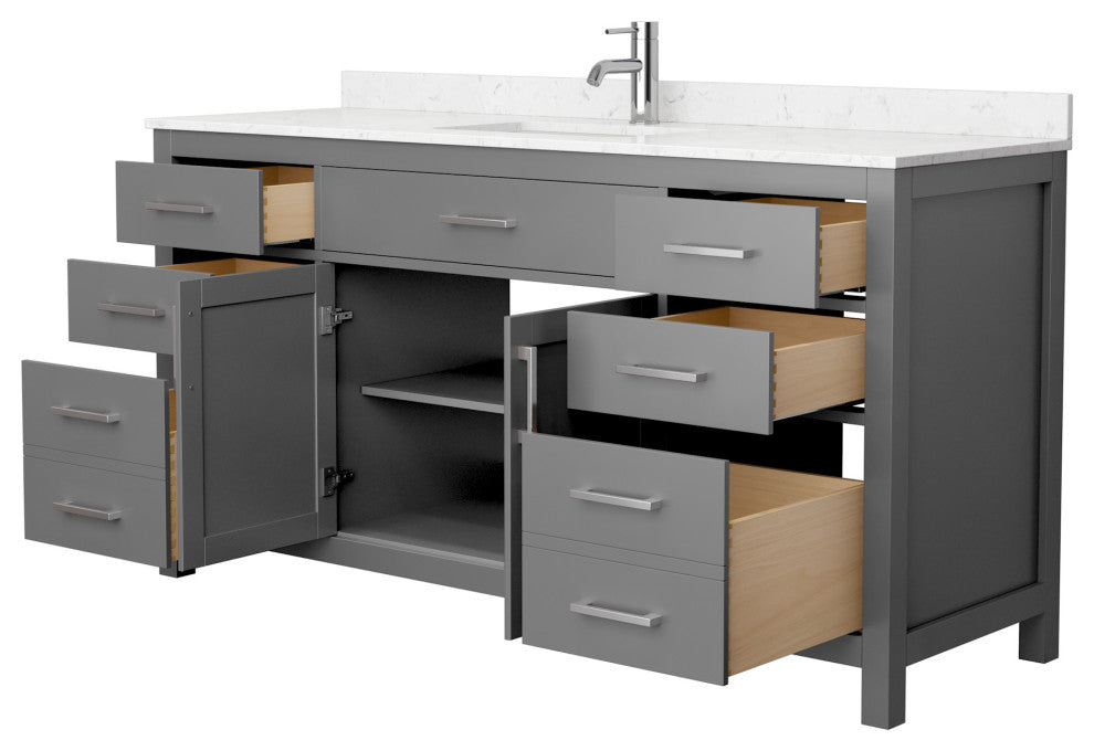 66" Single Bathroom Vanity Dark Gray, Carrara Cultured Marble Countertop, Sink