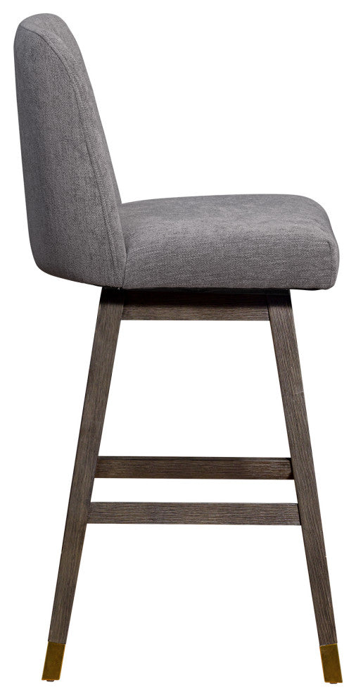 Amalie Swivel Bar Stool in Grey Oak Wood Finish with Mocha Fabric