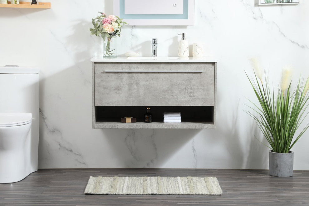 Rabi Single Bathroom Vanity, Concrete Gray, 36"