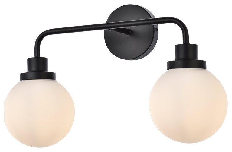 Helen 2-Light Bath Sconce, Black With Frosted Shade