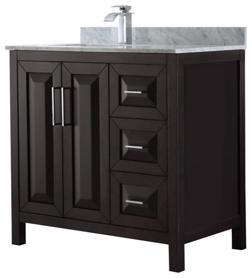 36" Single Vanity, Espresso, White Carrara Marble Top, Undermount Square Sink