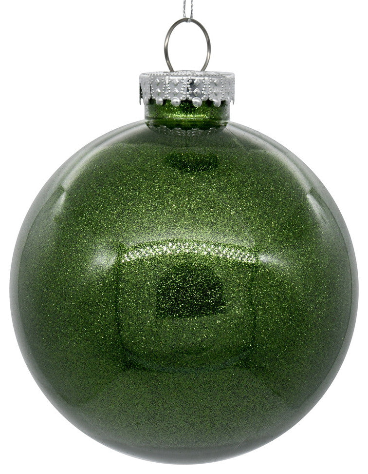 Clear Ornament With Glitter Interior , Moss Green, 6"