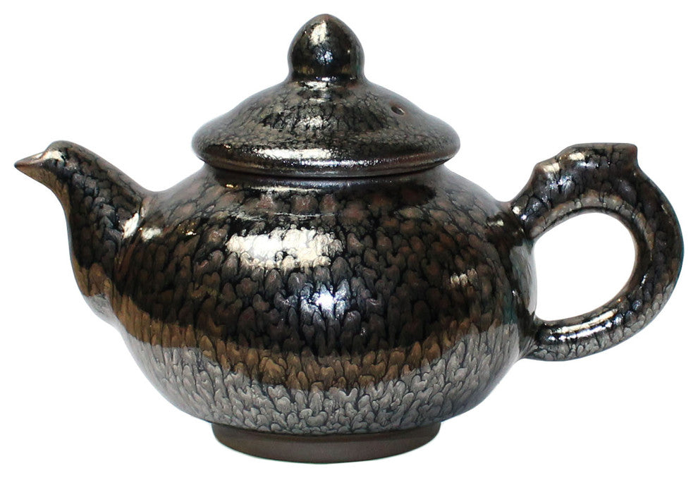 Chinese Handmade Jianye Clay Bronze Black Glaze Decor Teapot Display Hws205