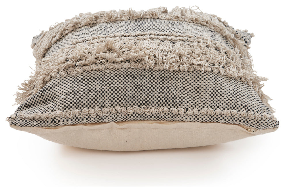 Gray Over-Tufted Farmhouse Throw Pillow