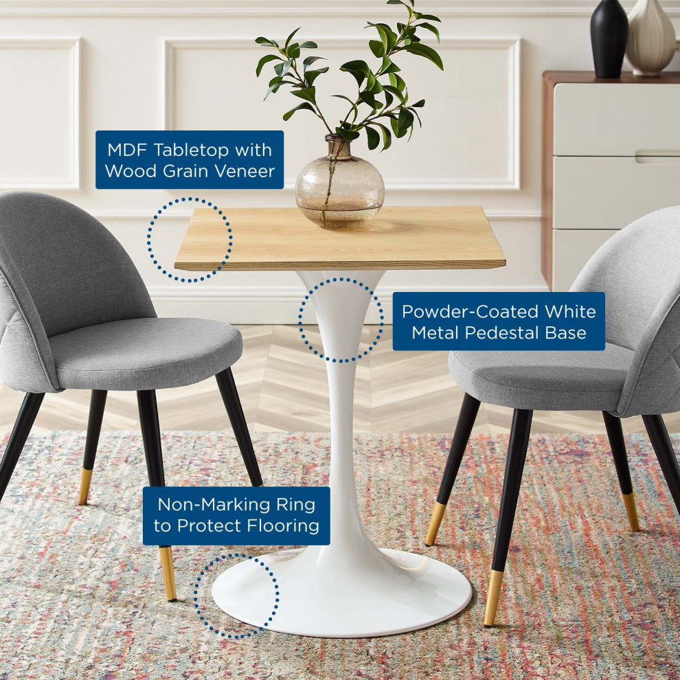 24" Dining Table, Square, Natural Brown White, Metal, Modern, Hospitality