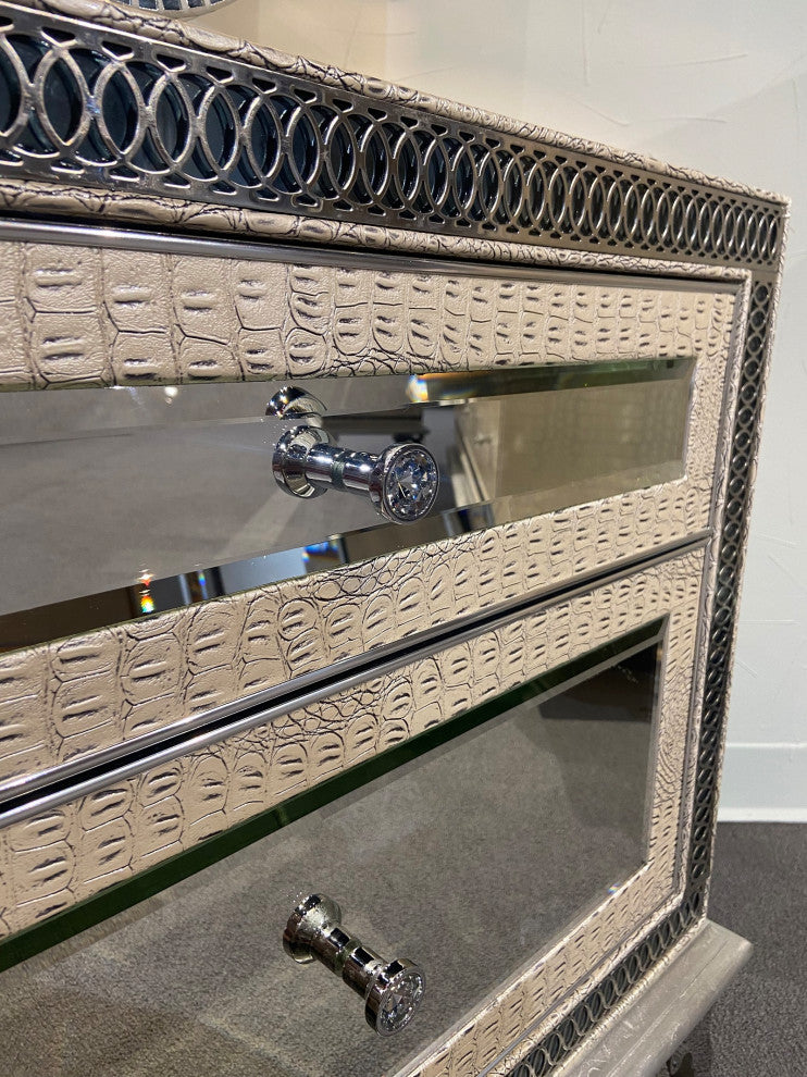 Hollywood Swank Upholstered Nightstand, Crystal Croc