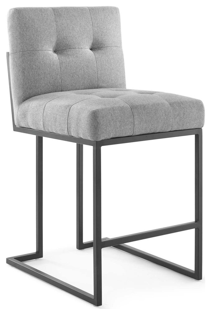 Privy Black Stainless Steel Upholstered Fabric Counter Stool Black Light Gray