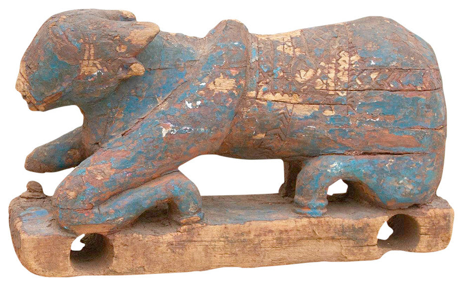 Ancient Indian Wooden Nandi Figure