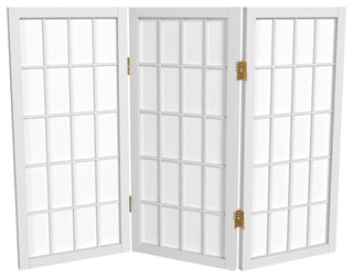 2' Tall Desktop Window Pane Shoji Screen, White, 3 Panels
