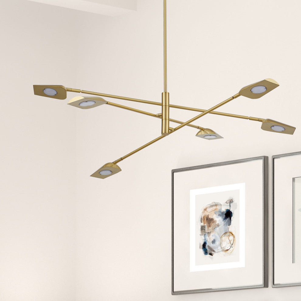 Cari Modern 6 Light Aged Brass White Metal Chandelier