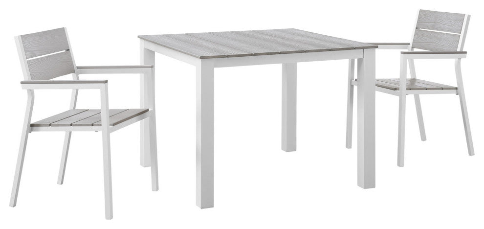White Light Gray Maine 3 Piece Outdoor Patio Dining Set