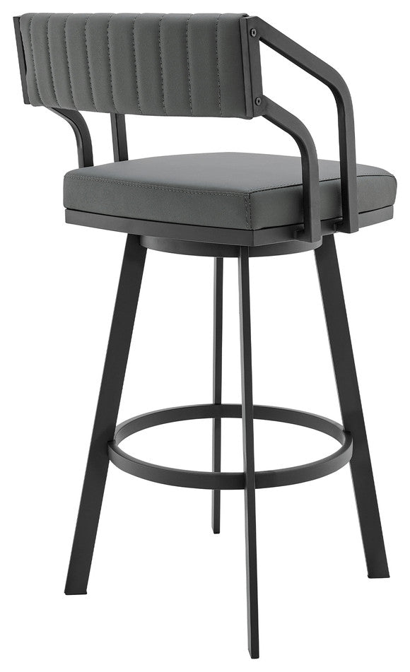 30" Timeless Slate Grey Faux Leather Silver Finish Swivel Counter Stool