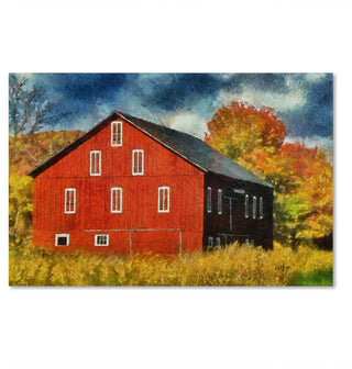 'Red Barn In Autumn' Canvas Art by Lois Bryan