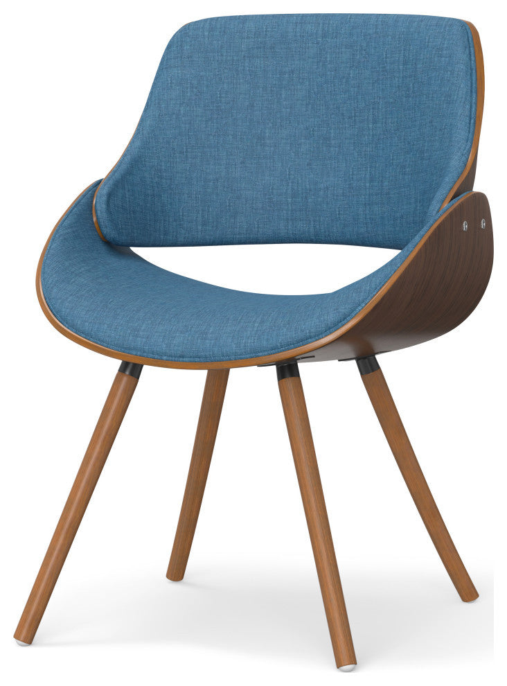 Malden Bentwood Dining Chair with Wood Back in Blue Linen Look Fabric