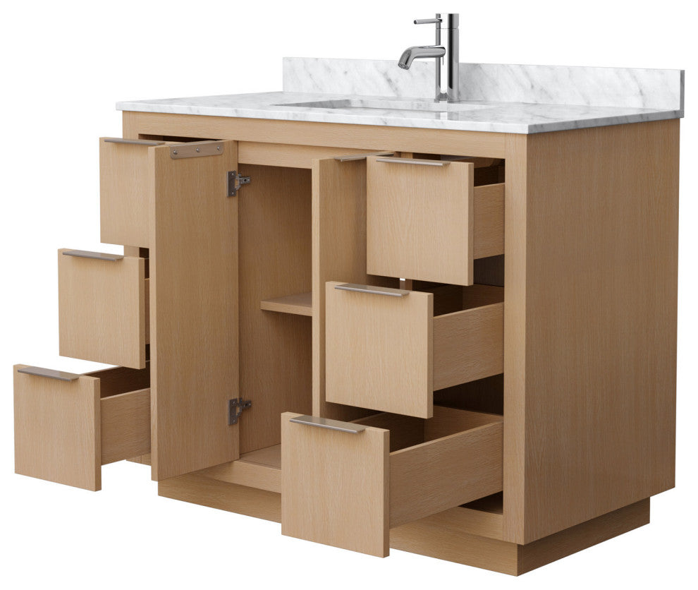 Maroni 42" Light Straw Single Vanity, White Carrara Marble Top