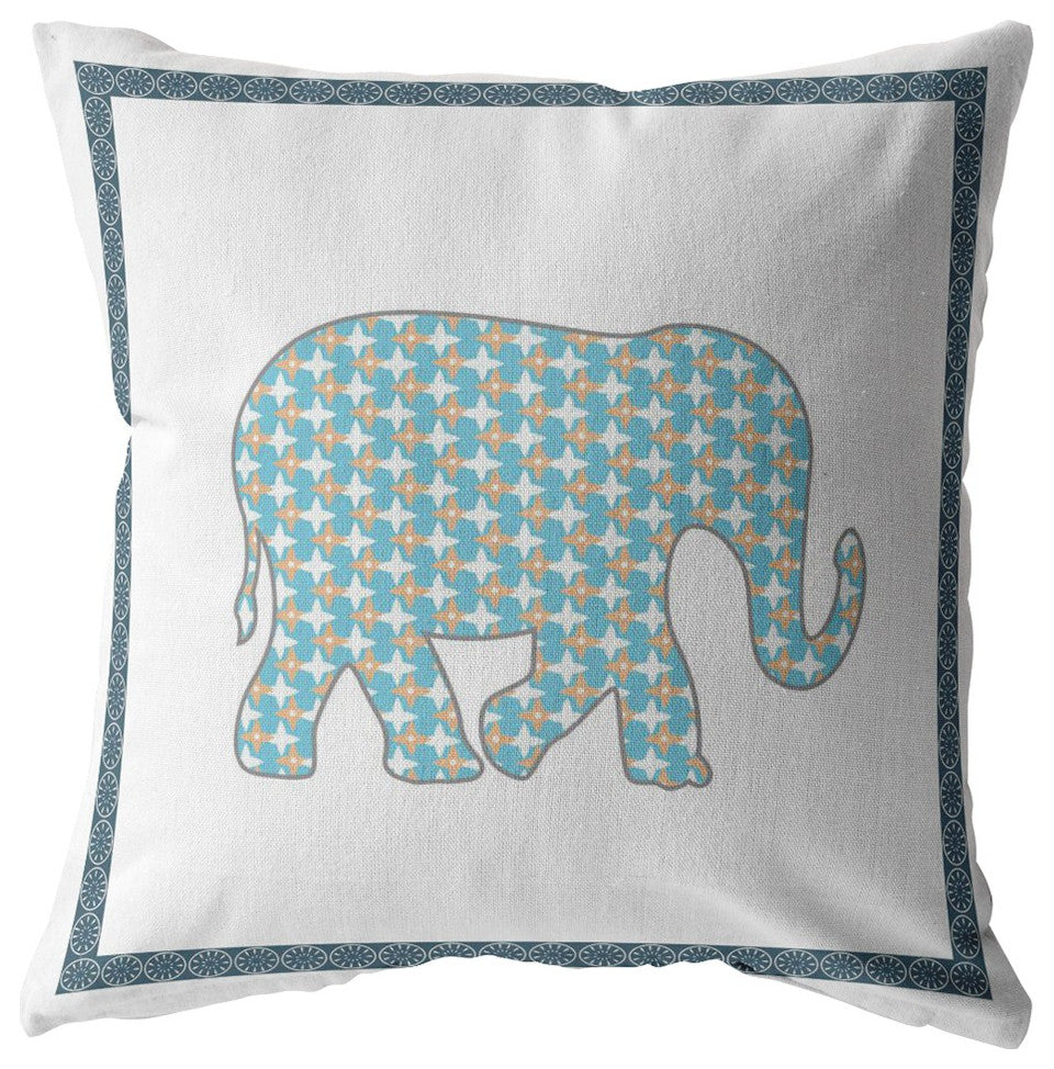 18 Blue White Elephant Boho Suede Throw Pillow