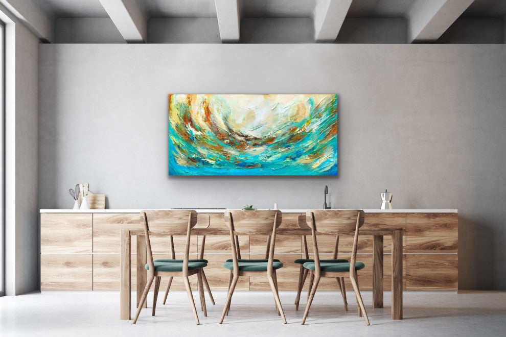 48"x24" The Storm Original Large Modern green teal coastal sea Painting