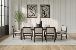 Modern Wood Rectangular Extension Kitchen Dining Table and 8-Chairs, Black