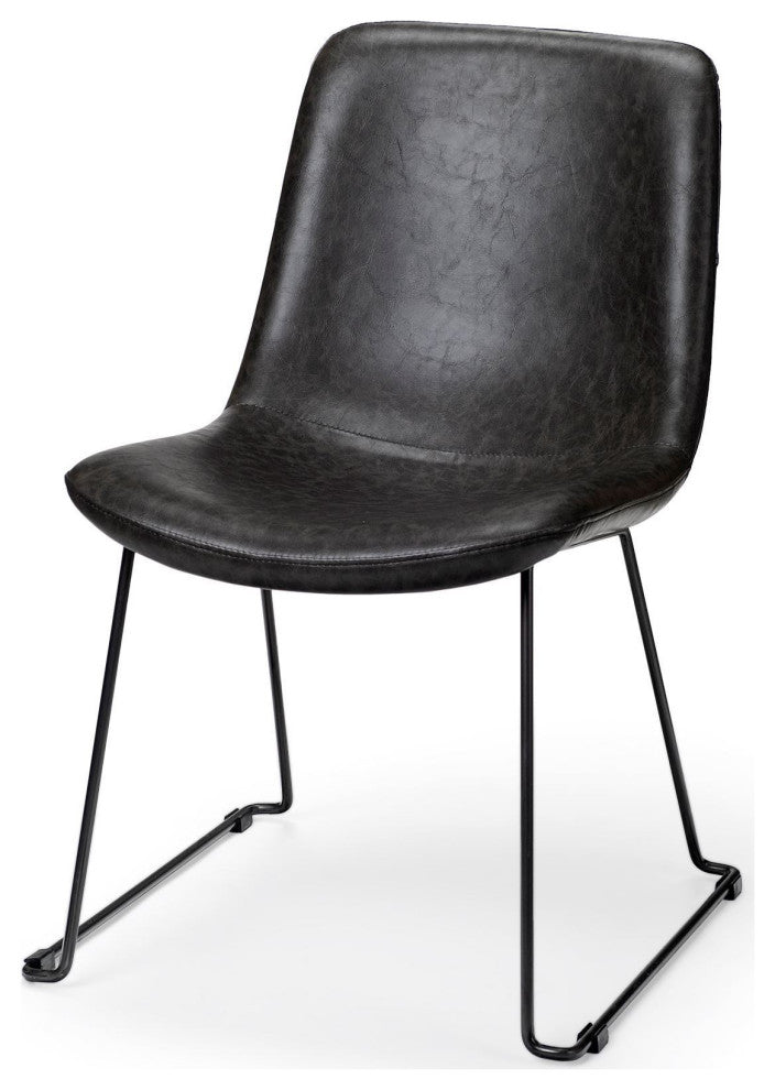 Black Upholstered Faux leather Side Chairs, Set of 2