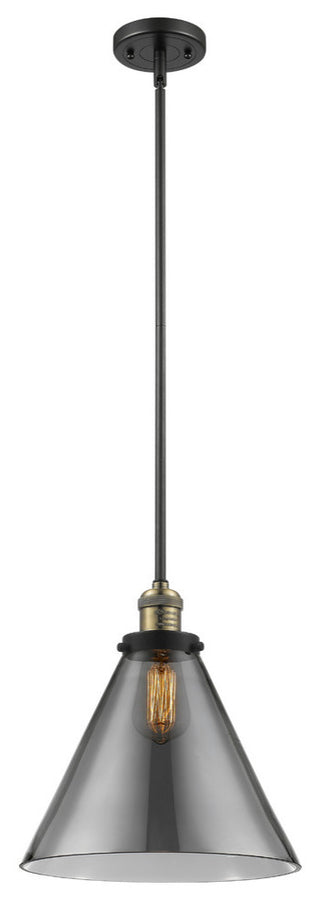1-Light X-Large Cone 12" Pendant, Black Antique Brass, Glass: Smoked