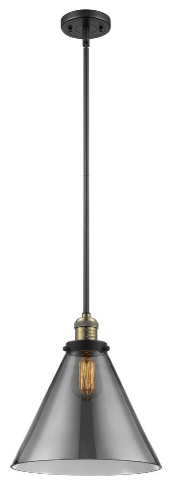 1-Light X-Large Cone 12" Pendant, Black Antique Brass, Glass: Smoked