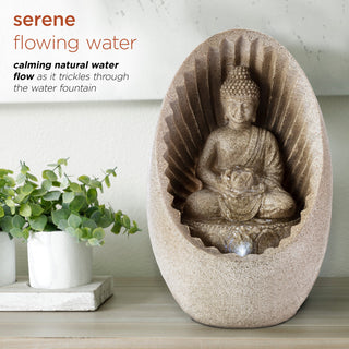 Alpine Buddha Tabletop Fountain With LED Light, 11" Tall