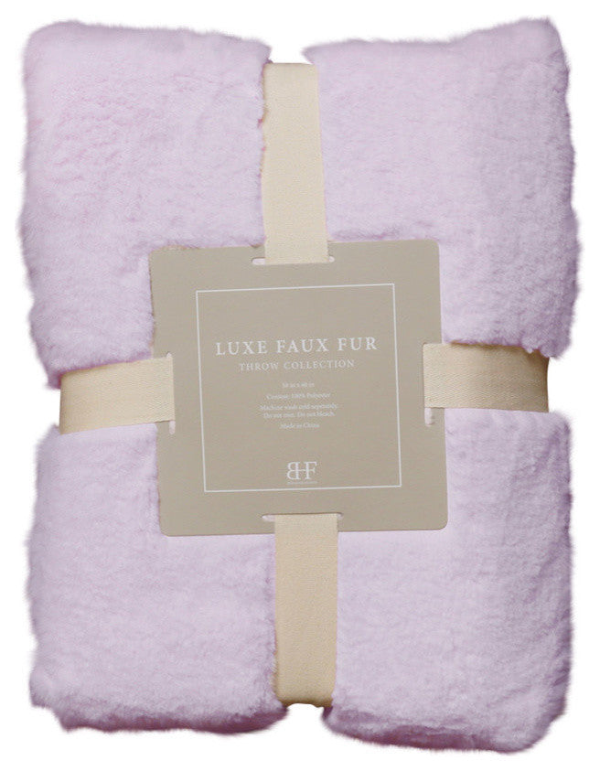 Luxe Pom Pom Faux Fur Throw Blanket, Lavender