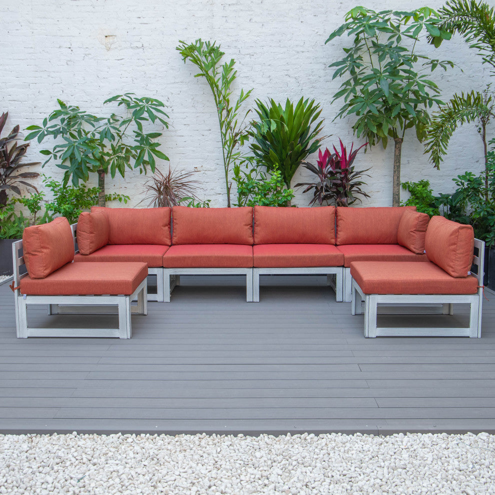LeisureMod Chelsea 6-Piece Patio Sectional, Weathered Gray Aluminum, Orange