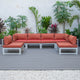 LeisureMod Chelsea 6-Piece Patio Sectional, Weathered Gray Aluminum, Orange