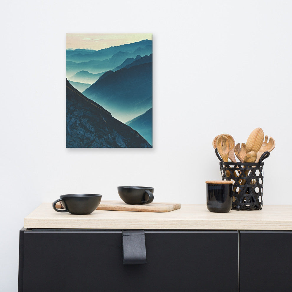 Misty Blue Silhouette Mountain Range Landscape Photo Canvas Prints, 12" X 16"