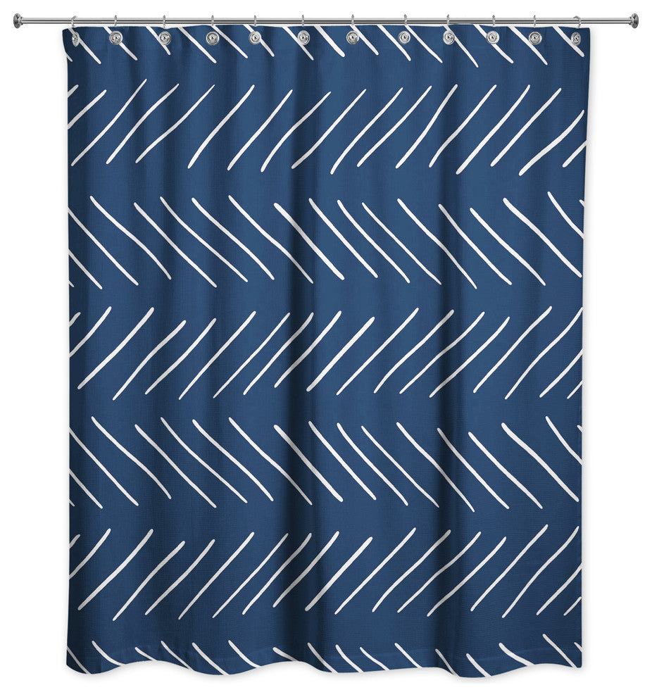 Modern Chevron Shower Curtain, Navy and White