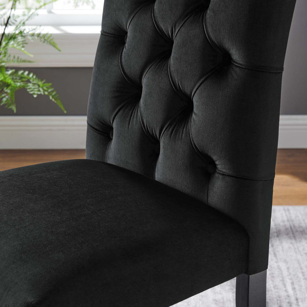 Side Dining Chair, Set of 2, Black, Velvet, Modern, Cafe Bistro Hospitality