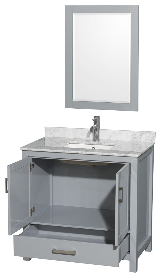 Wyndham WCS141436SGYCMUNSM24 Vanity Gray + Carrera Marble Top and Square Sink