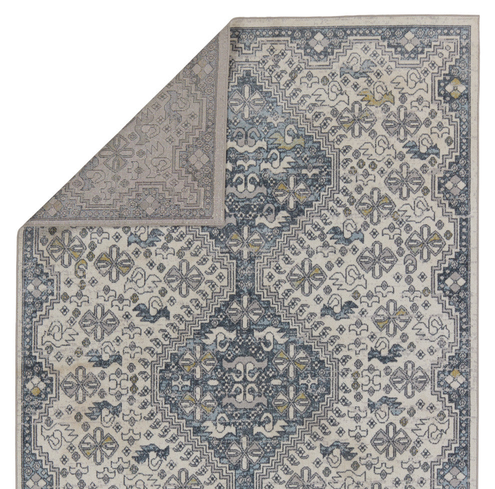 Machine Washable Vibe by Jaipur Living Yucca Medallion Cream/ Blue Area Rug, 2'8