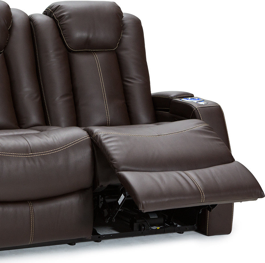 Seatcraft Republic Leather Home Theater Seating Power Sofa, Brown