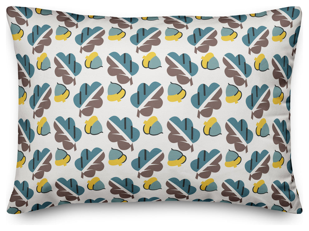Acorns and Leaves Pattern in Blue Throw Pillow