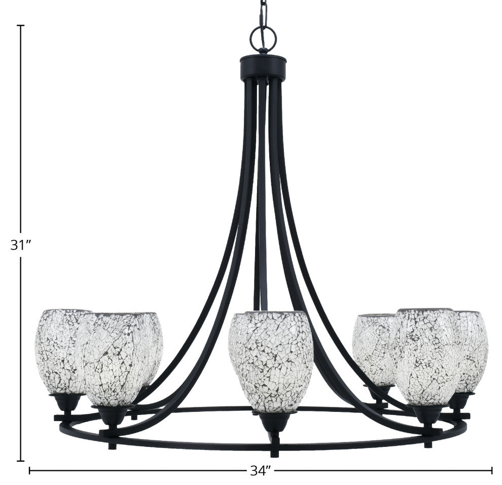 Paramount Uplight 8-Light Chandelier, Matte Black, 5" Black Fusion Glass